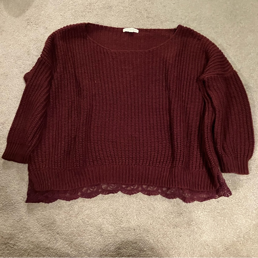 Burgundy Lace Hem Knit Sweater